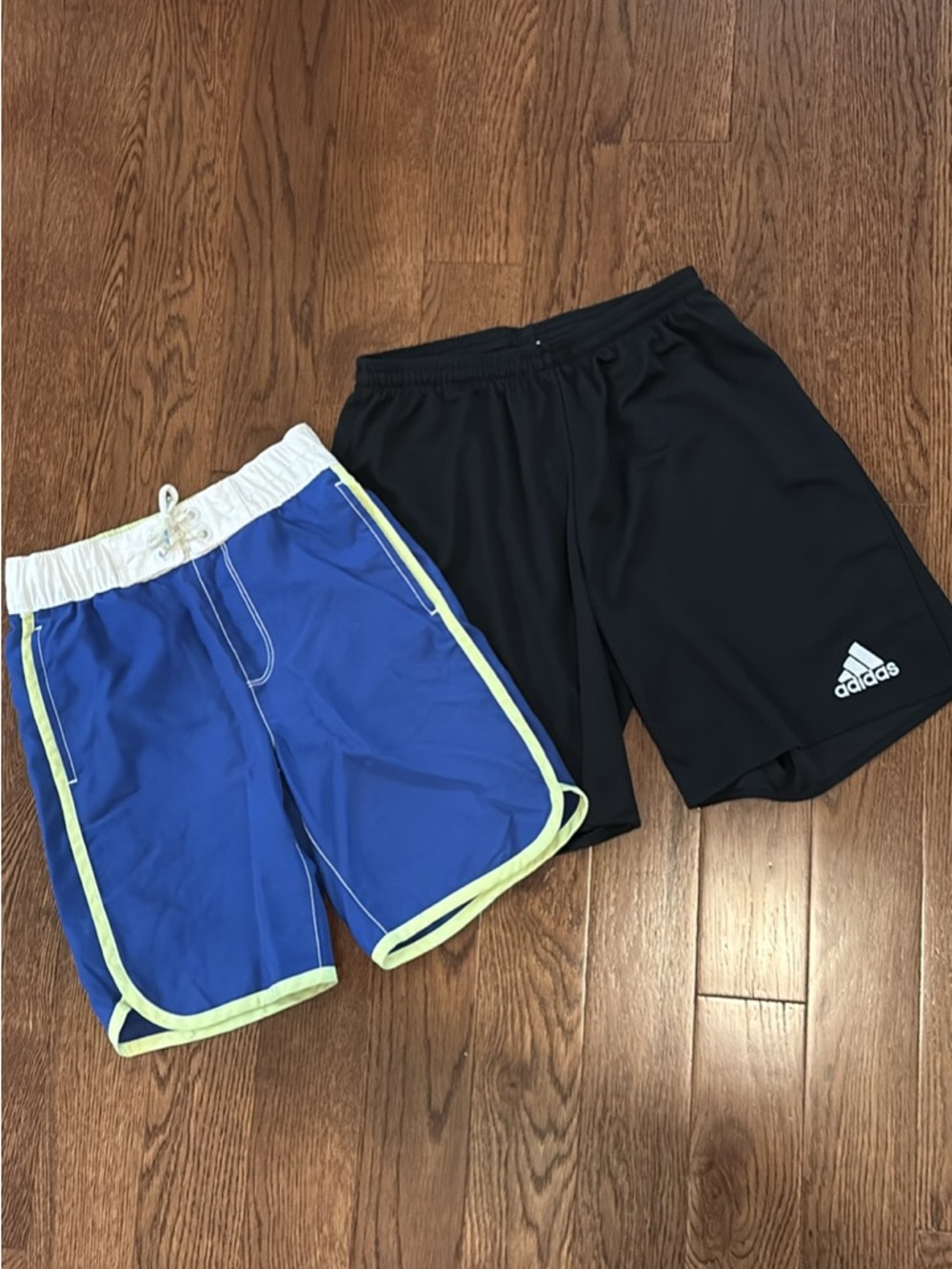 GAP Boys Blue Swim Trunks with Lime Trim & black adidas shorts